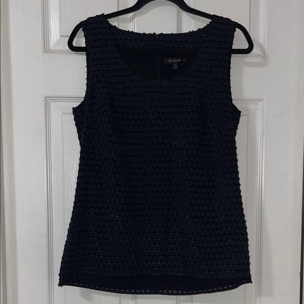 NWT St. John Black Caviar Sleeveless Blouse